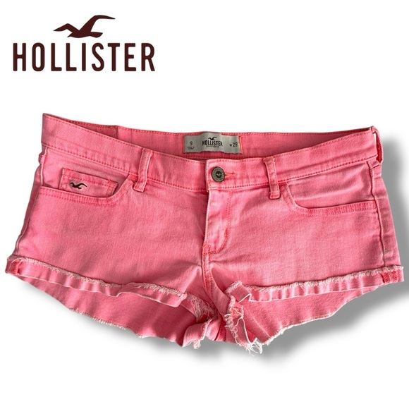 Hollister Wmn’s Neon Pink Micro Mini Denim Shorts Distressed Hem Jean | Sz 29x9 - Picture 1 of 17